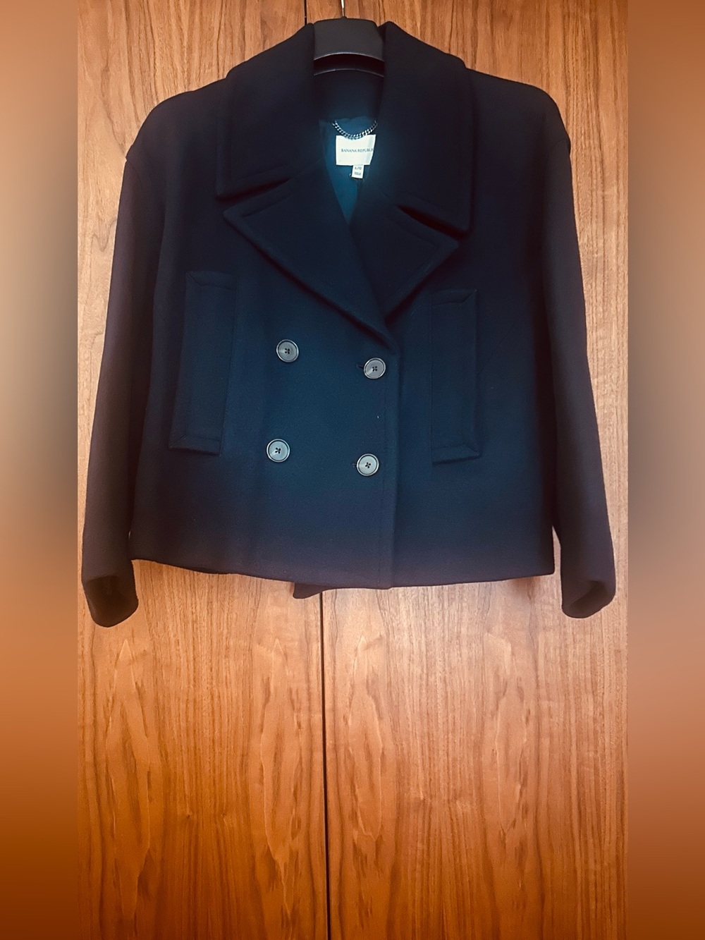 Banana Republic Italian Melton Wool-Blend Navy Double-Breasted Pea Coat